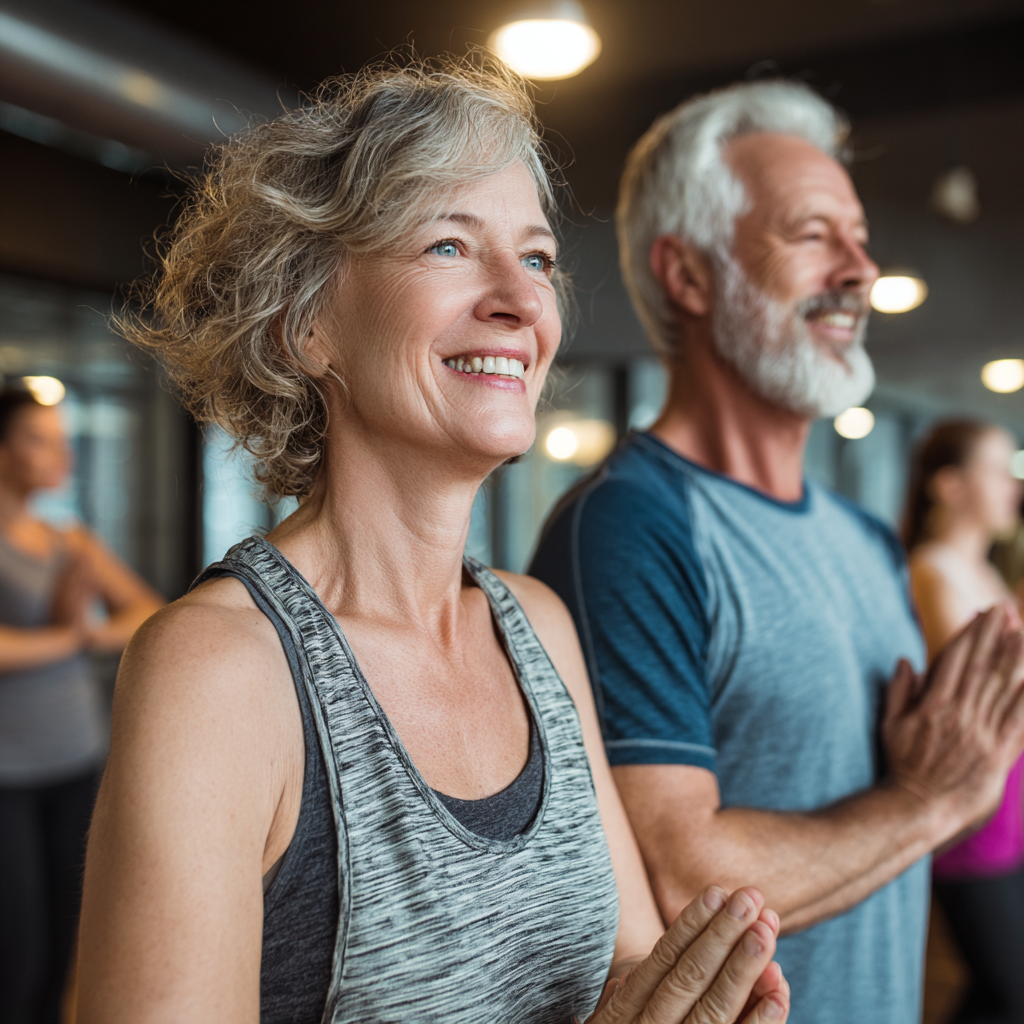 mature adults enjoying fitness training session together